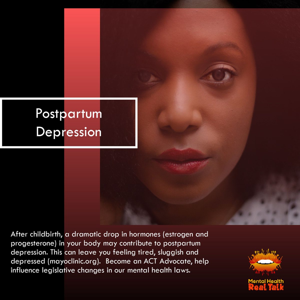themhrt's tweet image. After childbirth, a dramatic drop in hormones (estrogen and progesterone) in your body may contribute to postpartum depression. This can leave you feeling tired, sluggish and depressed (mayoclinic).  

#postpartumdepression #signsofdepression #depressionsupport #depressionhelp
