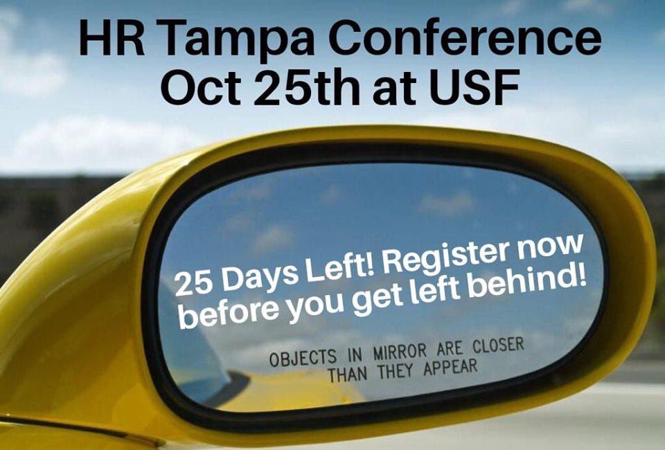 It's getting exciting! 25 days left for @HRTampa Conference & Expo! Great lineup of speakers & fantastic sponsors! Register now to avoid the walk-up rate! 
Don't miss this ride!  Register now bit.ly/-HRTPA19

#hrtpa19 #heartofbusiness #humanresources #SHRM #HRCI #Leaders