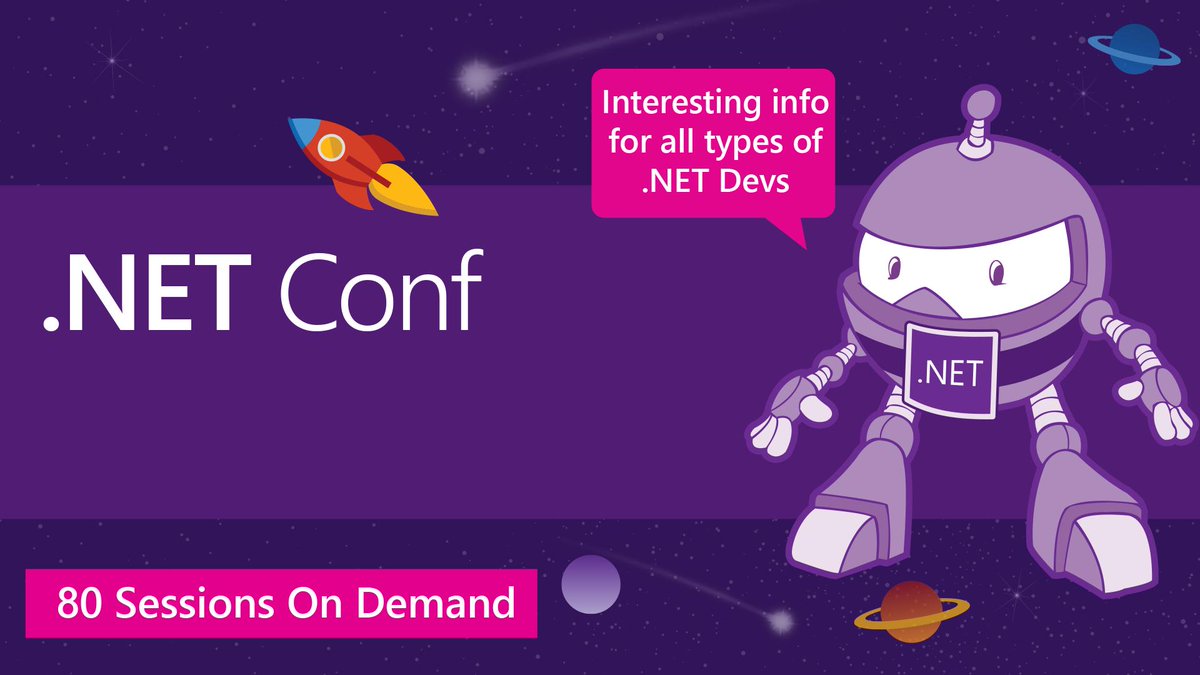 dotnet's tweet image. #dotNETConf is now available on demand!
👍 83 speakers
👍 77 sessions
👍 40+ hours
👍 200+ local events around the globe
Find everything you need to step into the future of .NET dev: msft.social/6klEKW