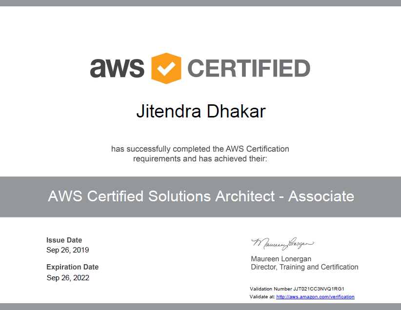 2013jeet's tweet image. Successfully passed the #AWS_CertifiedSolutionsArchitectAssociate Exam. My 2nd AWS Cert after #CloudPractitioner. Thanks a lot to @KroonenburgRyan for your wonderful course on @udemy. Also, big thanks to @Whizlabs for the awesome practice tests. Onto the #DeveloperAssociate now.