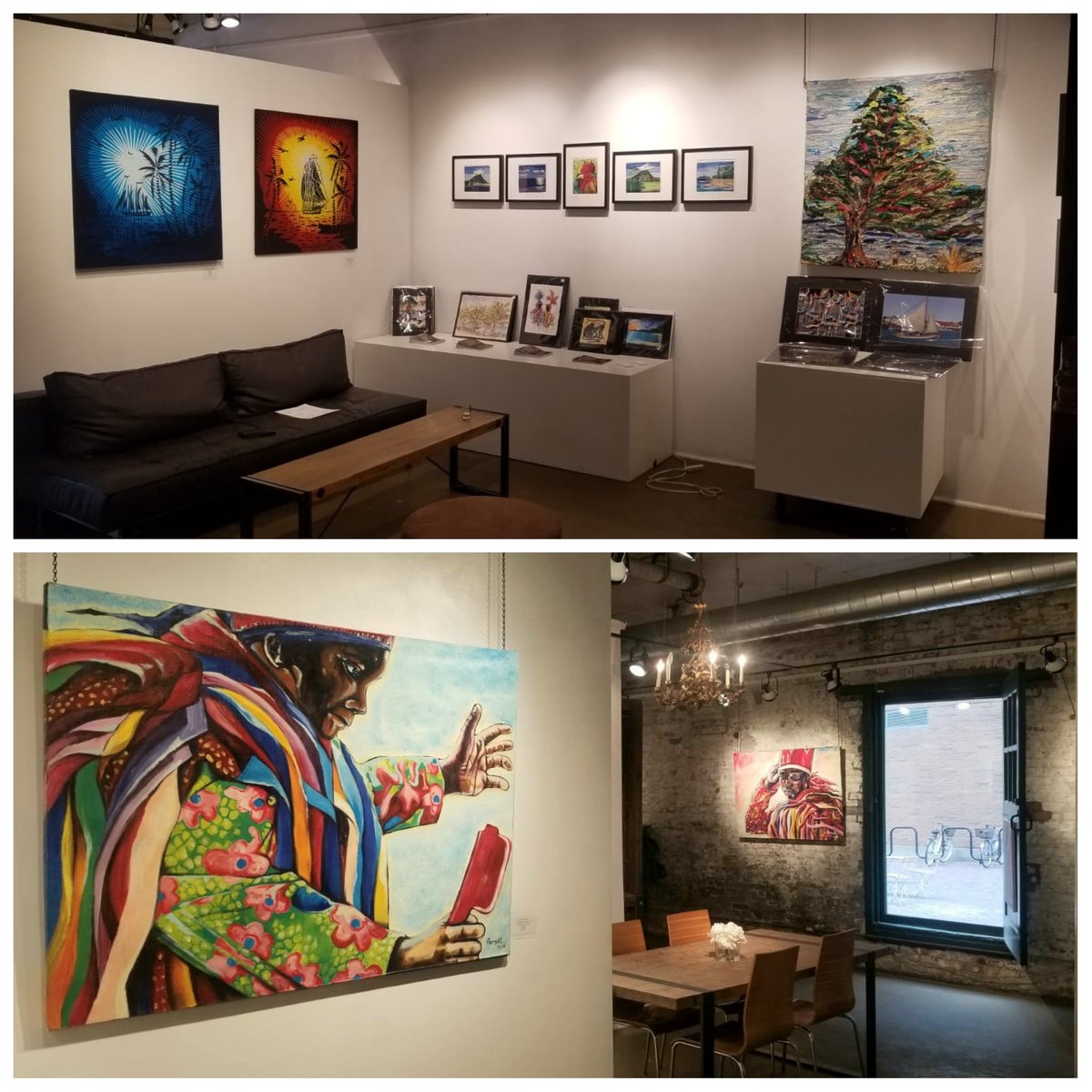 SKNHCOttawa's tweet photo. Have a glimpse of the work of our featured artists at the art exhibition "St. Kitts and Nevis: Through Their Eyes." #VaughnAnslyn #RoseyCameronSmith #DennisRichards #PierreLiburd #DeborahTyrell #CaribelleBatik https://t.co/D9GxJiE4Z1