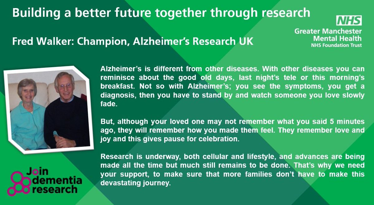 Our <a href="/GM_DementiaRC/">GM-DRC</a> is highlighting the most important aspect of research this #worldAlzmonth: the amazing people who dedicate their time to improving our knowledge and #FightingForACure. <a href="/ARUK_Manc/">ARUK North-West Network</a> <a href="/AlzResearchUK/">Alzheimer's Research UK</a> <a href="/FBMH_UoM/">UoM Biology, Medicine and Health</a> <a href="/alzheimerssoc/">Alzheimer's Society</a> <a href="/UoMEngage/">engagementmanchester</a> <a href="/FredWalker77/">Fred Walker</a>