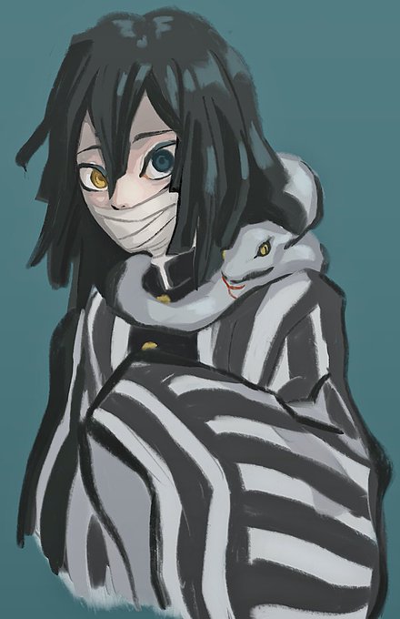 ぬぬろさんがTwitterに投稿した伊黒小芭内(鬼滅の刃)のイラスト。