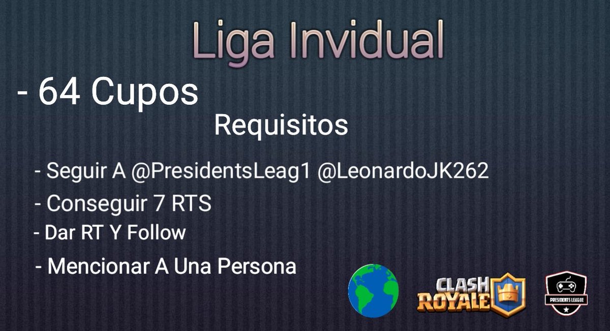 #CR | #Inscripciones

Así es abriremos nuestra primera liga invididual esta primera será gratis y durará poco tiempo si vemos apoyo en la siguiente edición ya habrá premio .

Si quieres entrar seguir los pasos de la imagen .

Mandar MD Para Las Pruebas.