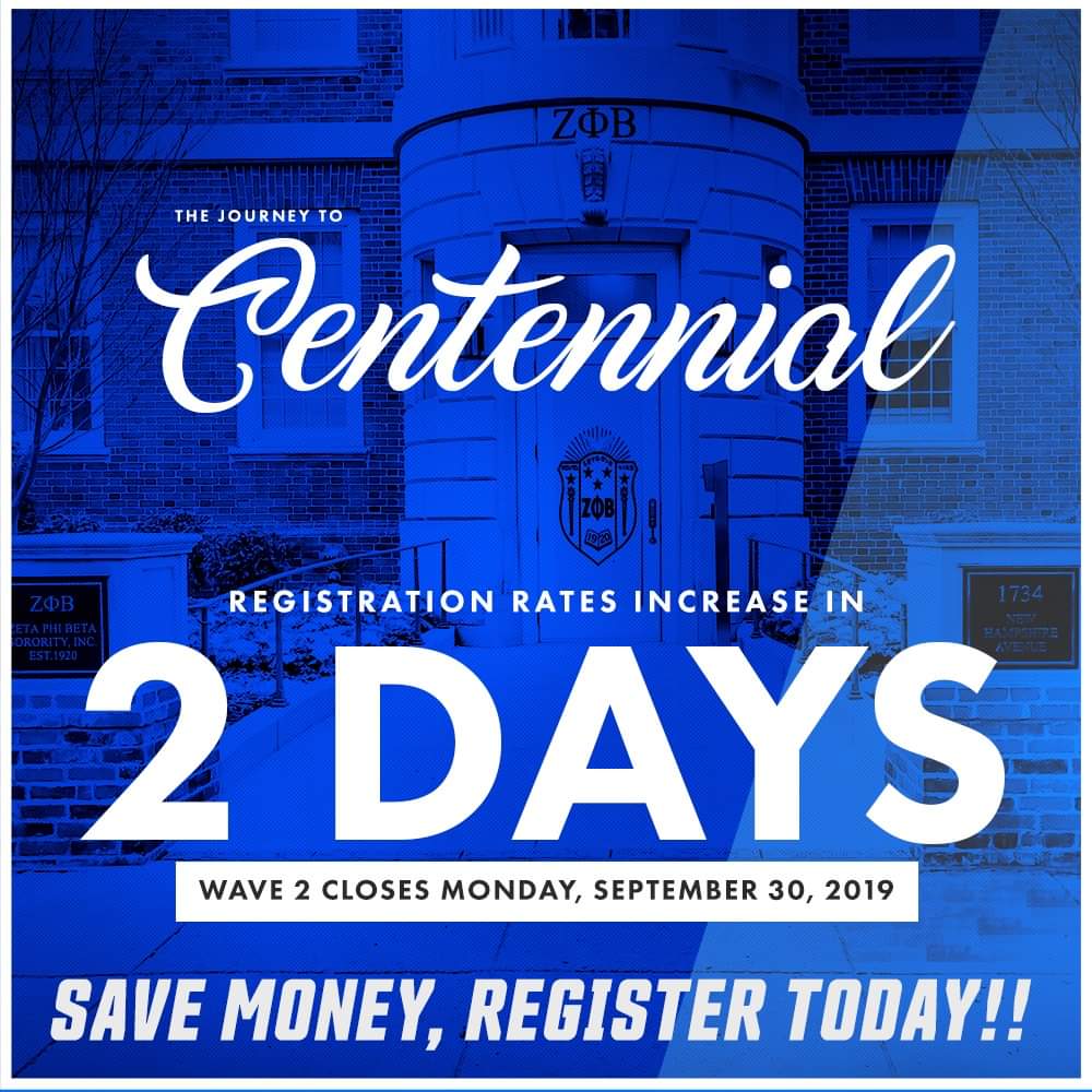 ZPhiB2020's tweet photo. ⏱ Ticktock ⏱ ...Tomorrow is the last day to Register for the EPIC Centennial Celebration at the Early Registration Reduced Rate. Don't wait to the last minute! Rates will increase Oct. 1 ! Registration Link: https://t.co/4og9GbRikj https://t.co/CSo6CCmnVT