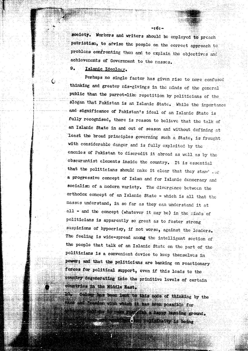 7. Perhaps the most surprising threat the document describes, however, is 'Islamic Ideology'. By 1952, anti-Ahmadi sentiment had begun to manifest itself with some Islamist groups using the issue to pressurize the state.