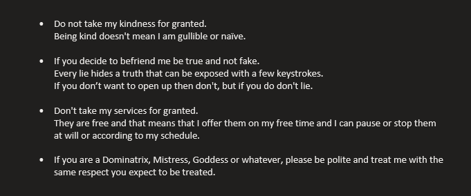 tarasfo's tweet image. After quite a long break I'm back in action. It took me quite a few hours of thought to come up with a short list of "rules" that I will follow from now on. 
Whoever violates these, will not be tolerated to put it simply. If anyone disagrees then they are free and urged to leave.