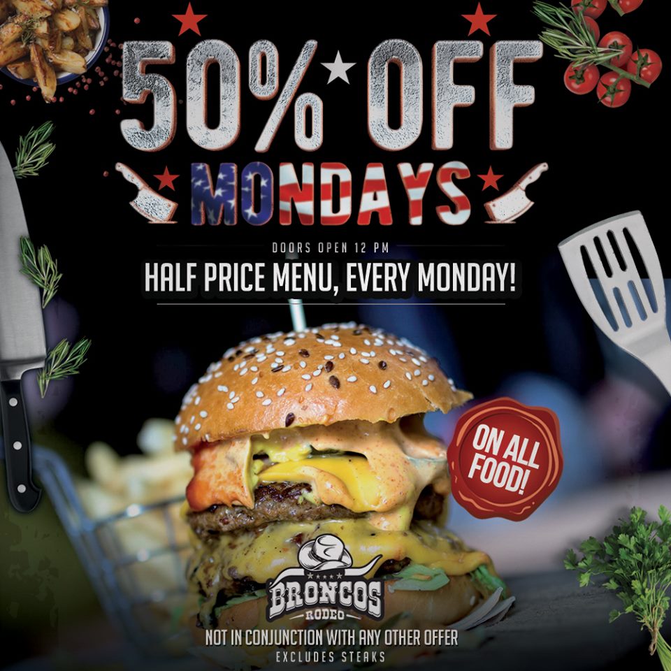 BroncosRodeo's tweet photo. HOWDY SHEFFIELD!

Kick off your week right with our all American dining experience!

50% OFF our entire Menu, all day on Monday! https://t.co/c9xiIwgHrR