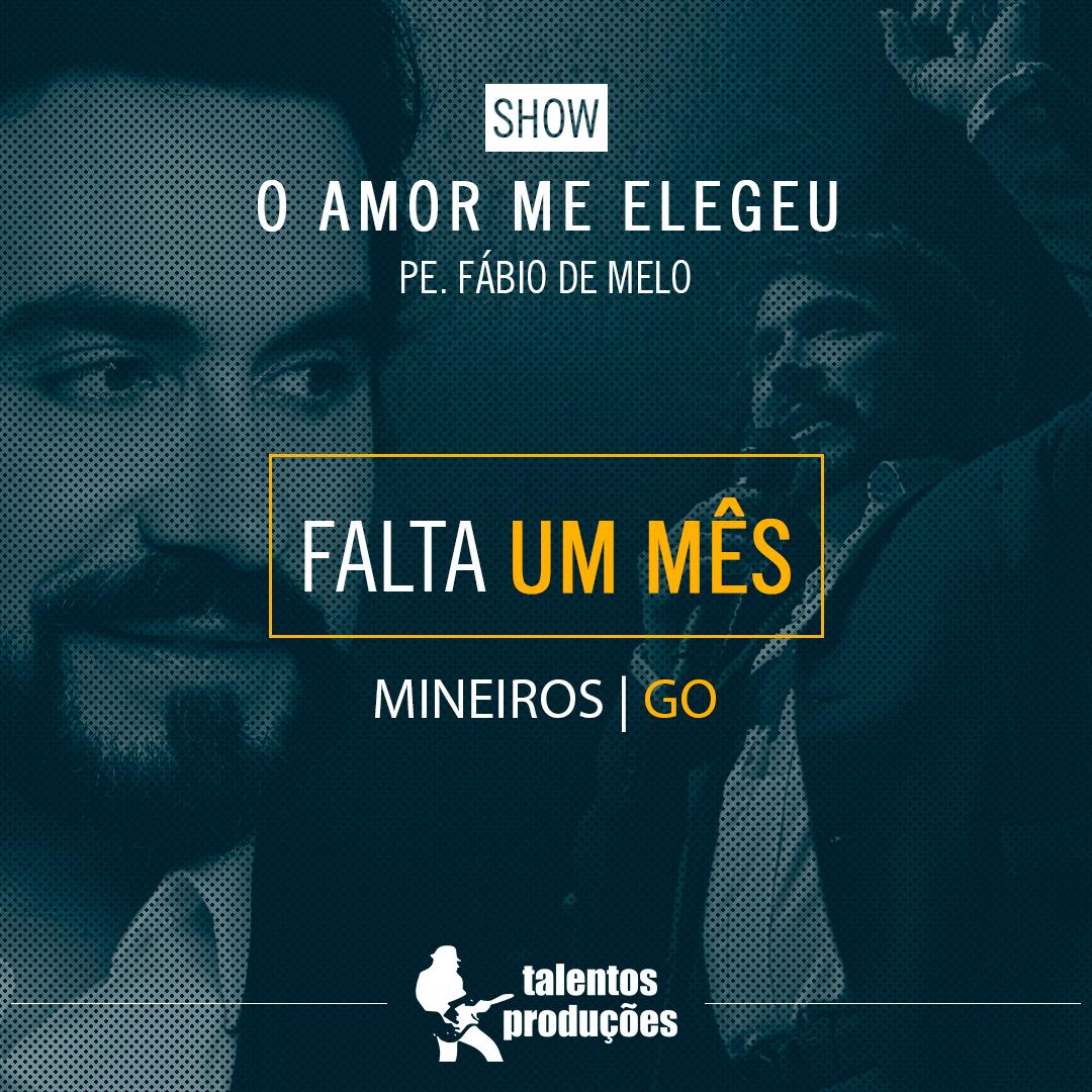 Falta um mês para o show do Padre Fábio de Melo em Mineiros/GO.

Não perca a oportunidade de ver o show O Amor me Elegeu.

Veja mais informações em:bit.ly/f-pfm-29out19
.
.
#PadreFábiodeMelo #OAmormeElegeu #TalentosProduções  #música #músicacatólica #Deus #Louvor #adoração
