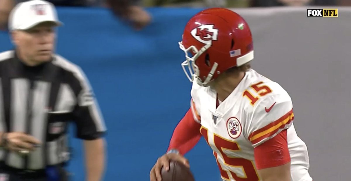 Further evidence that Mahomes is playing on a different level:

Out on a scramble, he looks back at the ref to see if there was a penalty or if it's cool for him to continue running.
