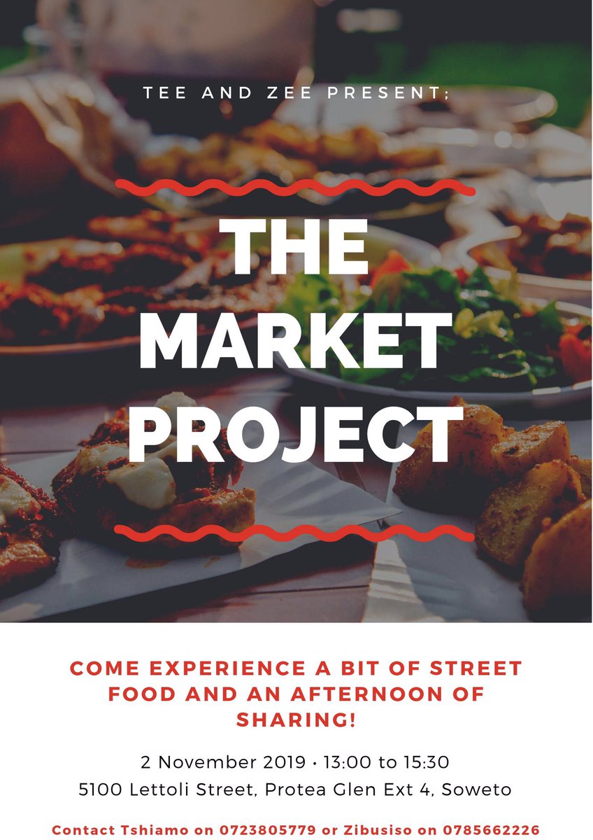 tshiamo_seate's tweet photo. Zee and I are hosting again - lunch this time π!
#THEMARKETPROJECT is happening on the 2nd of November 2019, 13:00-15:30.
More details to follow. https://t.co/g3hVMY3SSJ