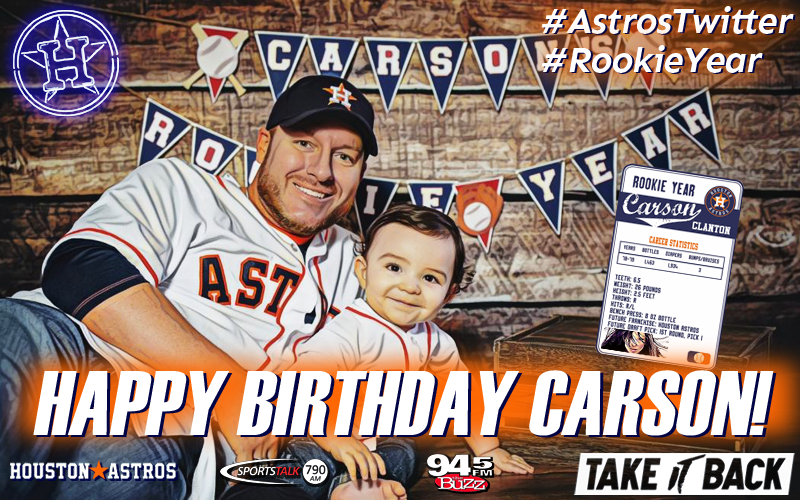 cliffyh69's tweet photo. Happy 1st to a future Astro. @adamclanton @TheresaRockFace #Astros #AstrosTwitter #TakeItBack #HBDCarson #RookieYear #CarsonRoss #HoustonRadio https://t.co/GxGFj8K4Nc