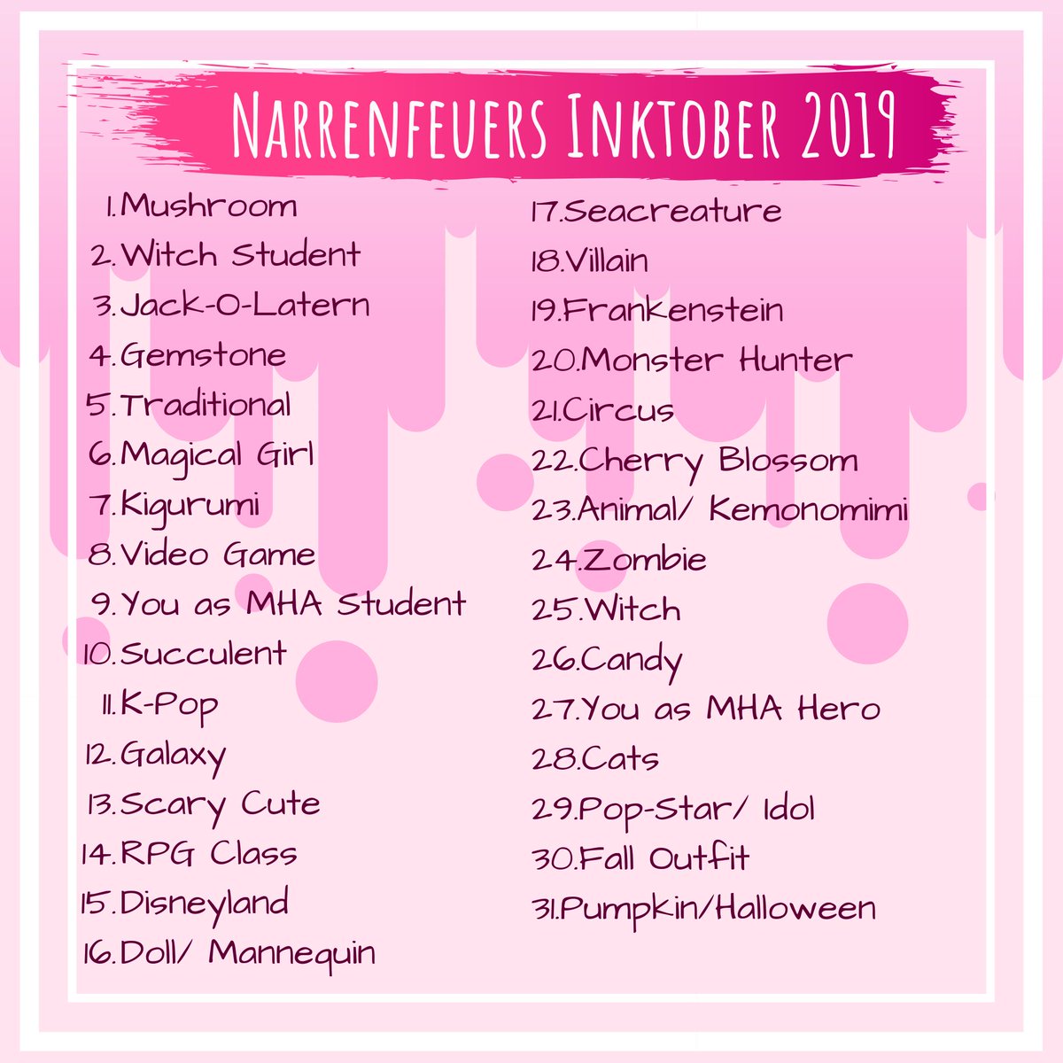 ❗Special #Commission Offer + #Giveaway❗
[Eng in the picture ⬇️]

Für den kommenden Oktober biete ich vergünstige #Chibi Commission (je 10€) an, angelehnt an den #Inktober. 
Ein Tag - Ein Bild (hoffentlich 😂)

❗Retweet fürs Gewinnspiel❗

Prompt List: bit.ly/2kT6ZiT