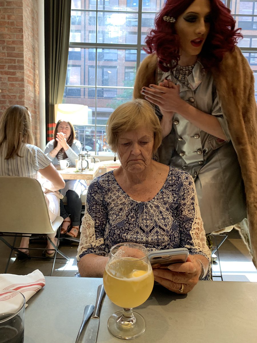 Lena_Laughs's tweet photo. ok so my grandparents are visiting every in nyc and I accidentally brought them to drag brunch I’m SCREAMING https://t.co/qv03FmRgjz