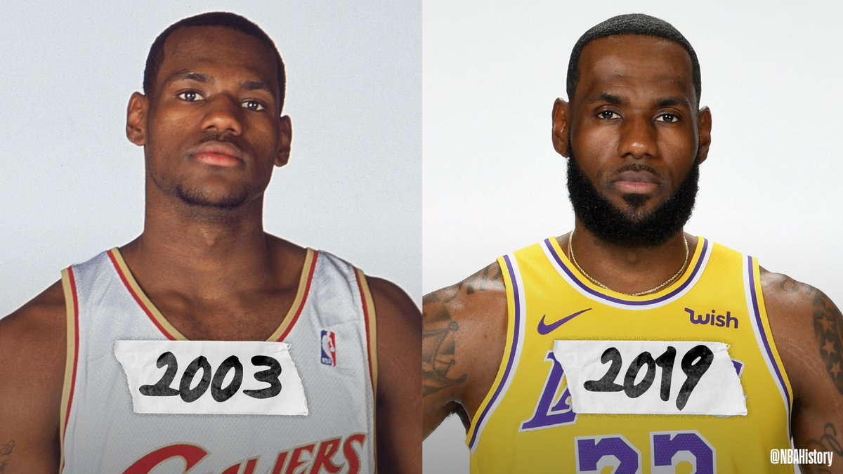 NBAHistory's tweet photo. Year 1 ⏩ Year 17.

@kingjames x #NBAMediaDay https://t.co/g9G1g68v0J
