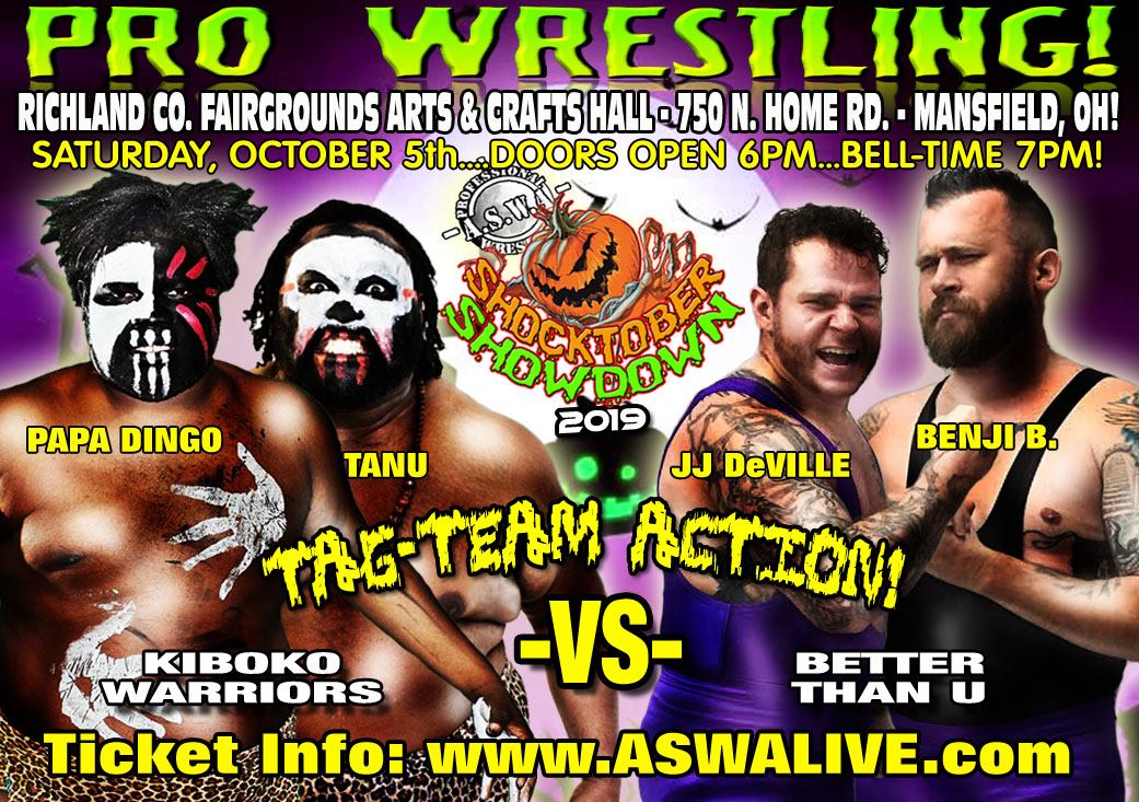 ASWAslam's tweet photo. This Saturday: There will be no love lost in this Tag-Team battle as the teams of Better Than U and The Kiboko Warriors will fight it out to try and build themselves back up in the ranks to go after the ASWA Tag-Team Gold! 
Get your tickets now at https://t.co/L4LQO5H9qK! https://t.co/t6x3zVpvVM