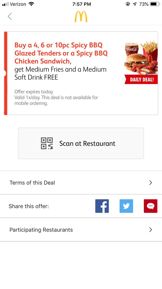 AllAgainMom's tweet photo. @McDonalds I’m very upset! I decided to try your new spicy bbq tenders when this coupon popped up in my app, however the cashier told me my order didn’t meet the requirements of the coupon and it wouldn’t be accepted. So I basically got stuck paying an extra $4.29! https://t.co/n8T3zIIzGA