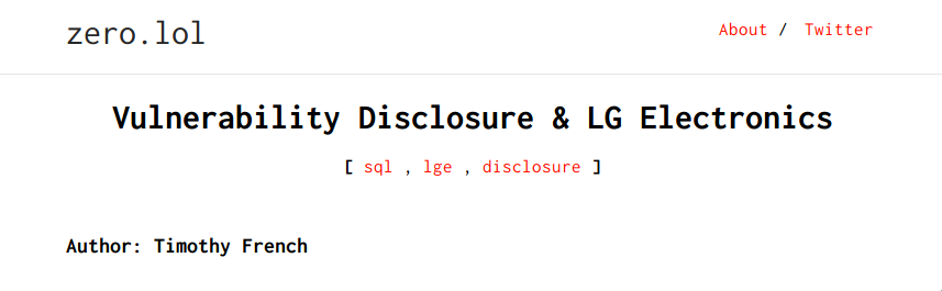 zer0pwn's tweet photo. Stay tuned, tomorrow I'll be publishing a post and vulnerability discovered by my brother and co-worker Timothy French (@leet_sauce). Get in touch with me if you have a story you want published. #zerodotlol #zerolol #lg #bugbounty #bugbountytips #sql #injection https://t.co/MP4rkzzuLq