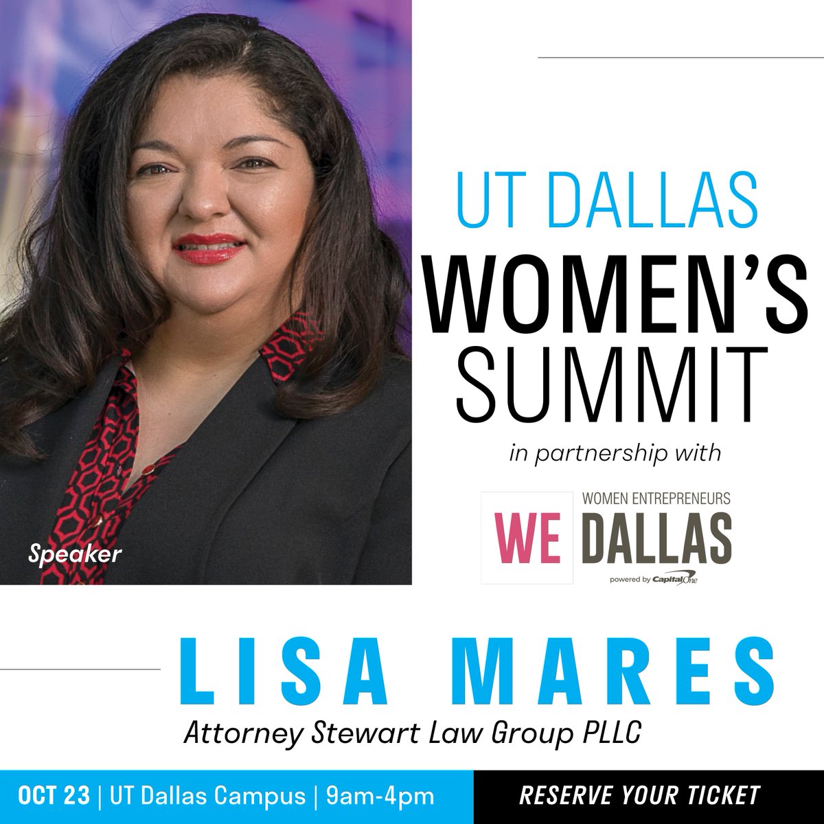 ldmares's tweet photo. Check out #UTDWomensSummit on 10/23/19 at #UTD. I will speak on Creating a Winning Strategy with 6 Legal Essentials & Covering All Your Bases with a Legal Audit. Register at https://t.co/jkLjhprJHN
#WEDallas #girlboss #femalefounders #womeninbusiness #dallasstartups #SLGLaw https://t.co/L8xL5BevZe