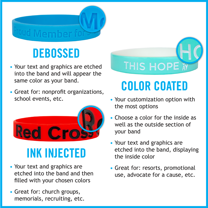 wristco's tweet photo. Design a wristband for your student organizations that stands out👀Whether you're looking to design a subtle message paired with a bright color or a vibrant combo - we have what you need. Debossed, Color Coated &amp;Ink Injected are just a few of our imprint options! https://t.co/ff2TCpPMfL