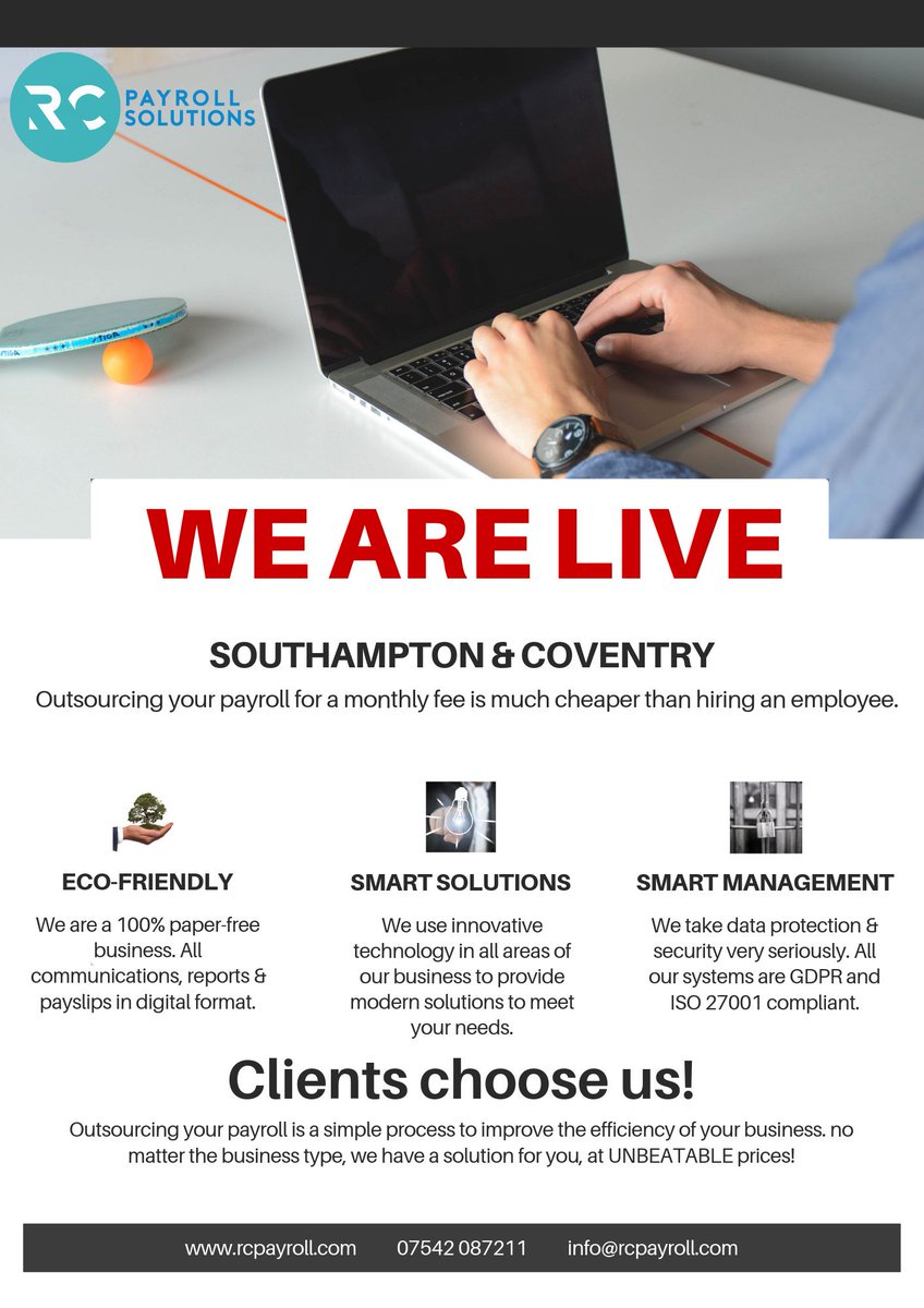 Great news #Southampton & #Coventry, we are now live and ready to help you with all your payroll needs. #payroll #RTI #Realtimeinformation #Automaticenrolment #pensions #outsourcing #payrollprocessing