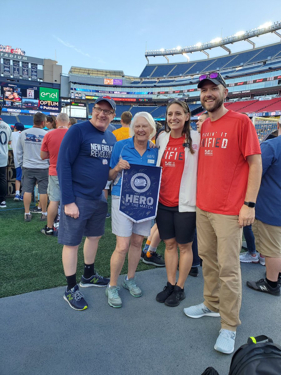 SpOlympicsMA's tweet photo. Our awesome @NERevolution #Unified team coaching staff including Pat, the #NERevs Hero of the Match! #PlayUnifiedMLS https://t.co/uLNZPOtj87
