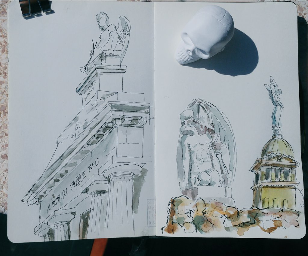 sofiaisus's tweet photo. Celebrem 🎂 #200anys del cementiri de #poblenou dibuixant ✏✒🎨 guiats amb @Pedro10Espinosa
 .Sabeu que va ser el primer  @CementirisBCN extramurs? @Quei15bcn
#sketchbook   #cementirisbarcelona 
#watercolor #urbansketchersbarcelona
#CbcExperience 
@Bcn_SantMarti @bcncultura https://t.co/aWeuV9G7mq