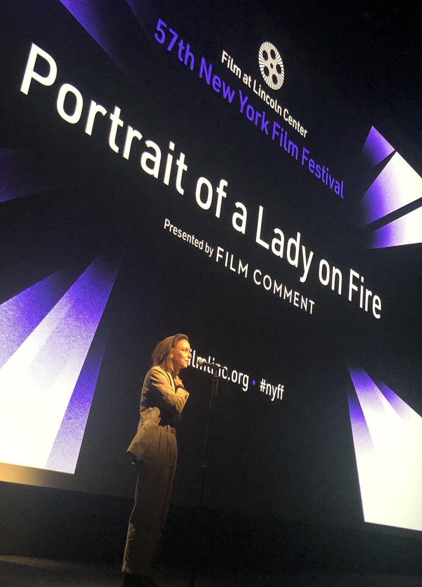 TheNYFF's tweet photo. Céline Sciamma introduces PORTRAIT OF A LADY ON FIRE and pays tribute to the filmmaker we dedicated the festival to: “It’s very special to share the stage with Agnès Varda, the mother of all filmmakers. Especially female ones.” 💜 #NYFF https://t.co/J9kXjGkkSi