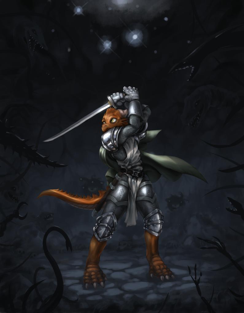 Added a background to an earlier pic of Korish, my. dragonborn paladin char...