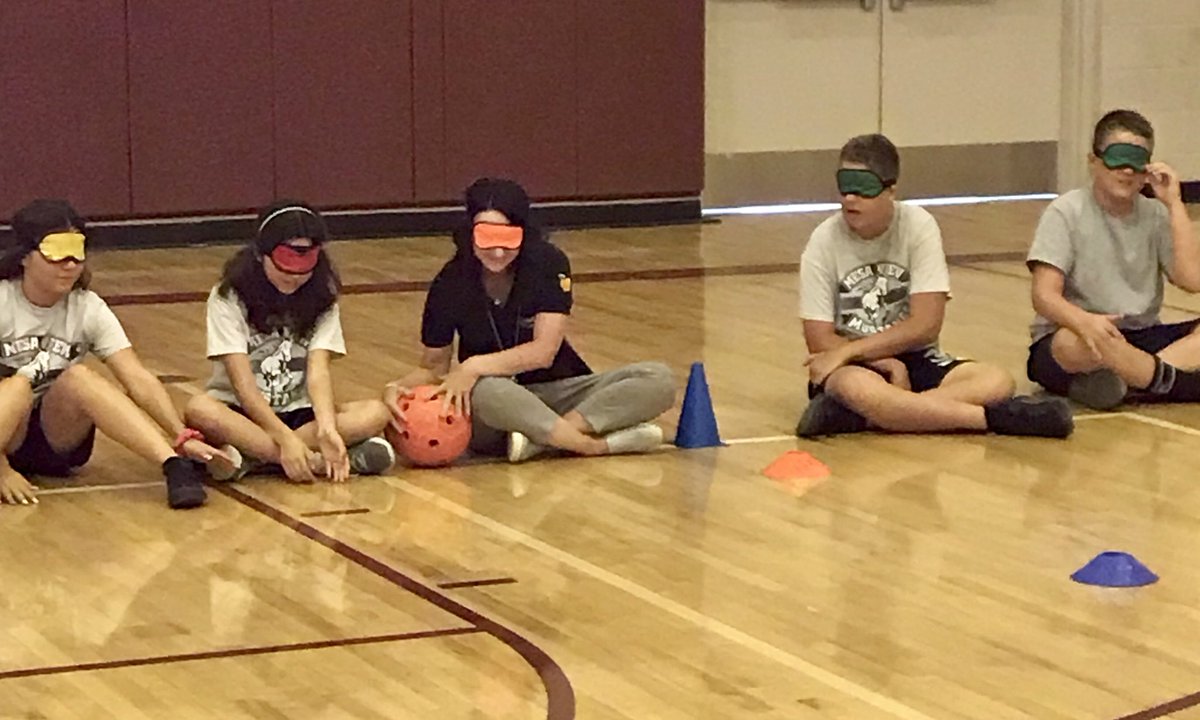 It’s time for Goal Ball!  Coordinator Jennifer Isaac plays the game with students in the PROSPER class ⁦<a href="/MesaViewMiddle/">Mesa View Middle</a>⁩ on September 24.  Nice job, team!