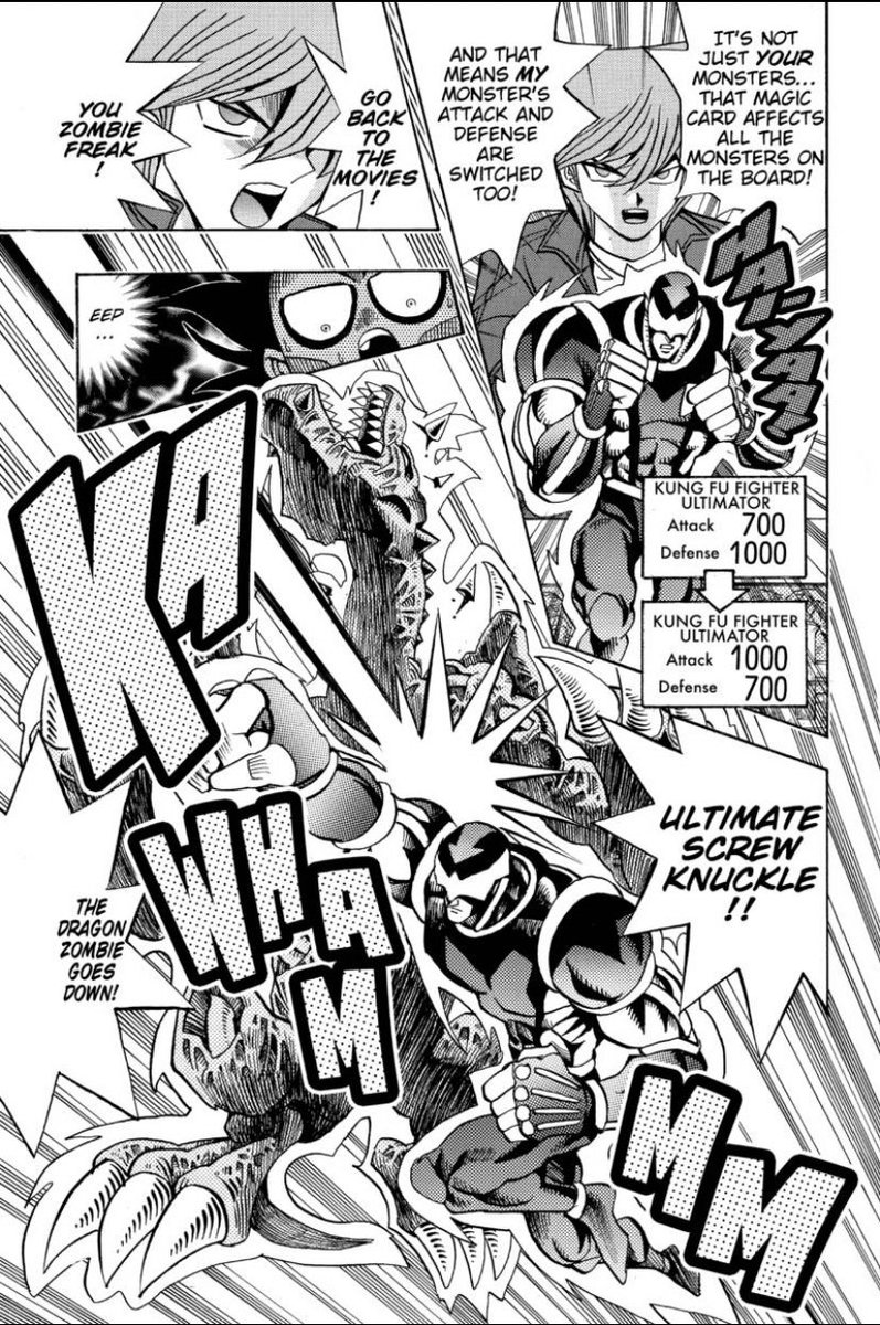 Joey’s duels throughout Duelist Kingdom are always the duels I’m the most invested in. This one in particular against Bandit Keith’s zombie goon is especially satisfying because he wins completely on his own. Proud of my boy 