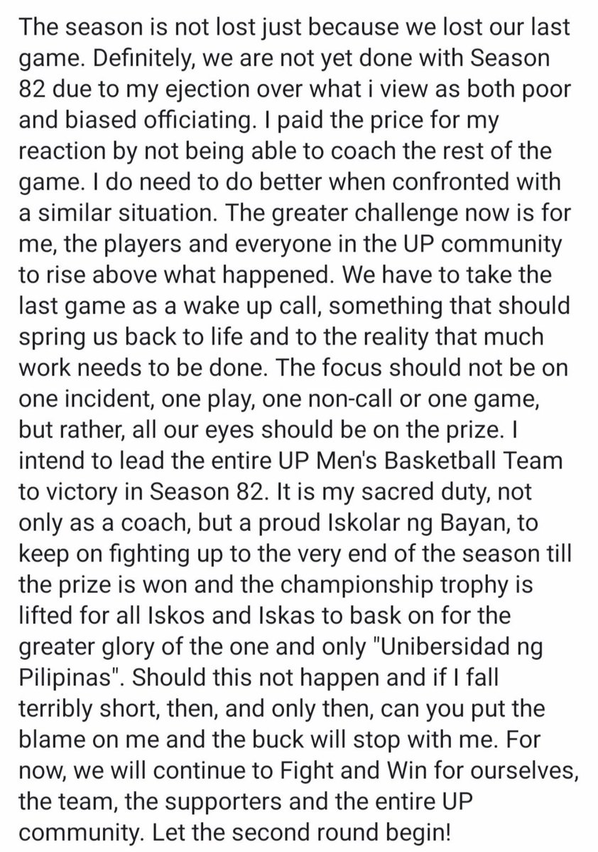 ruzcko_rivero's tweet image. We are 💯 behind you coach #BoPerasol we will continue fighting for the #UPCommunity. Tuloy ang laban mga Isko at Iska. #UPFight #NoWhereToGoButUP @upmbt
