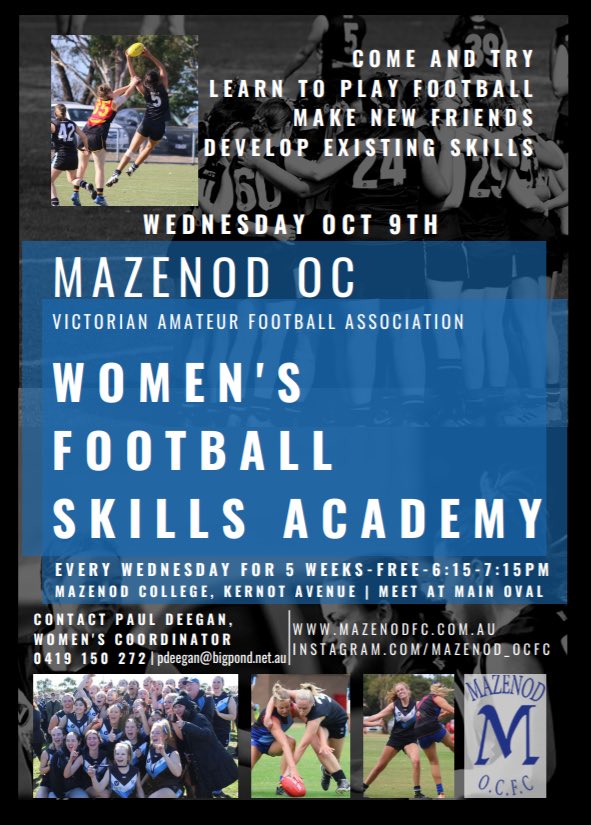 A great opportunity to further develop your skills leading into pre-season training for our Women’s program. A good chance to introduce new female players to our Club. 
#nodders2020 <a href="/VAFA_HQ/">VAFA</a>