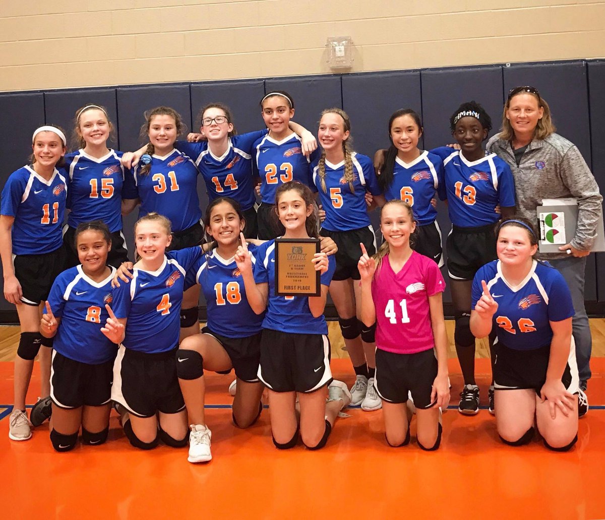 TAVHouston's tweet photo. Congratulations to TAV Houston athletes Olivia Salinas, Lauren Brown, Avery Denney and Kaitlyn Hames on their York Junior High 7th grade B team first place finish this weekend!🥇🎉 #13Blue #13White #NextLevel https://t.co/WmKTezIU4X