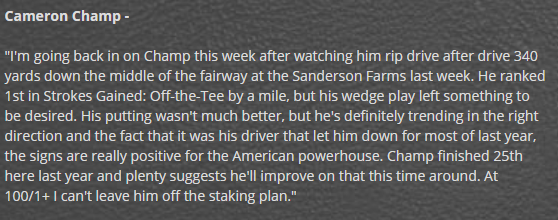 ChampionBetsAU's tweet image. He made us earn it, but the #GolfInsider has done it again!

We score the winner of the @SafewayOpen, Cameron Champ, at $101!

⛳️💰

bit.ly/2Z17438