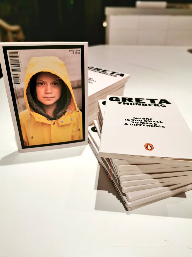 ambermac's tweet photo. Surprise gift for students in our son's class tomorrow: 

Greta's book - No One is Too Small to Make a Difference

@GretaThunberg 🌏🚀♥️ https://t.co/1rTvn2pNPK