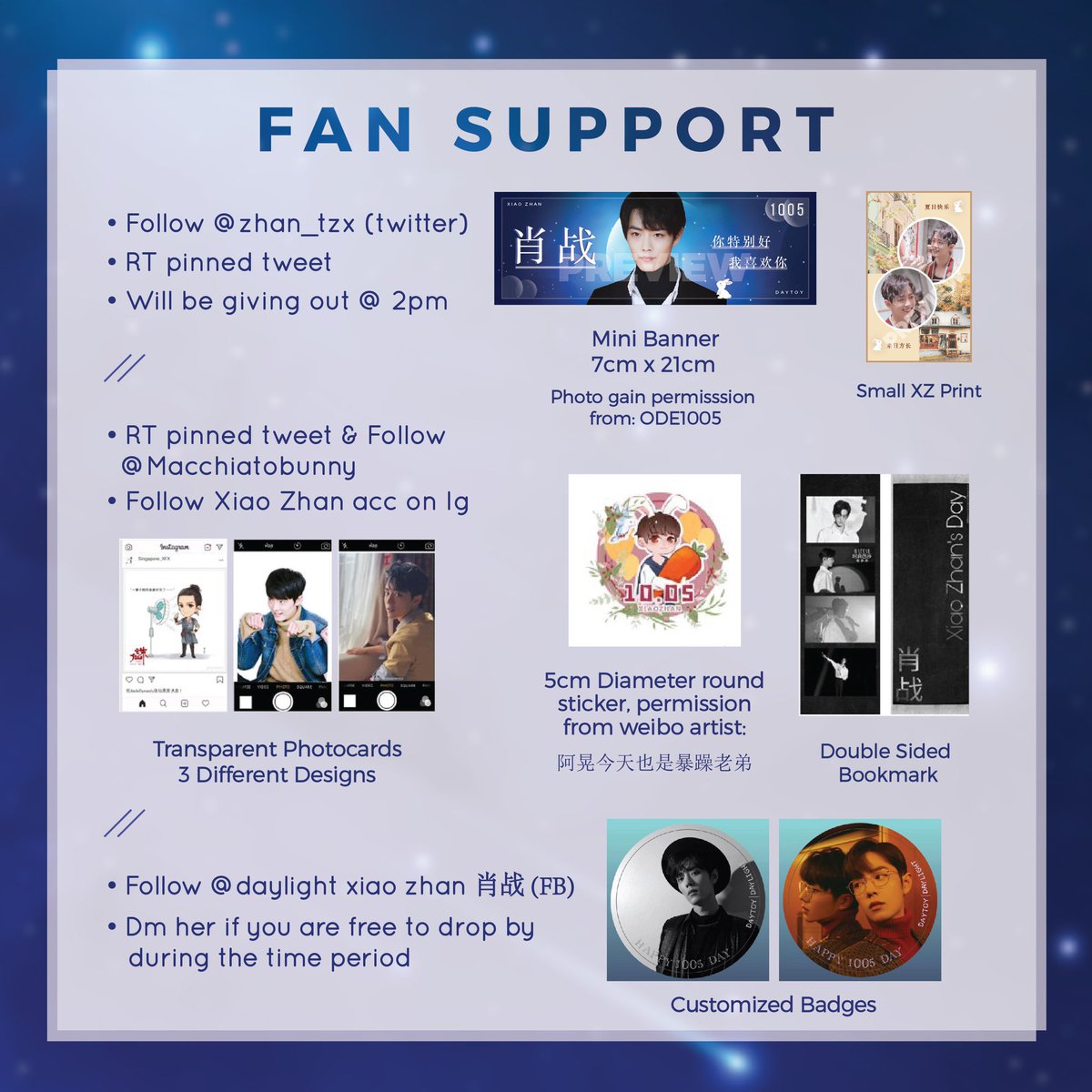 xiaozhan_tzx's tweet photo. [HELP #RT!] 

· XiaoZhan Bday Gathering &amp; Fansupport ·

📆 : 5th Oct 2019

🕛 : 12pm - 6pm 

🎈: Ice Lab Bugis 

Limited FS hence it’s first come first serve!
Details and rules below! 
Do dm if there’s any qns!

#肖战 #XiaoZhan #HappyXiaoZhanDay 
#XiaoZhanDaySG #XiaoZhan肖战 https://t.co/moJCaqCQm7