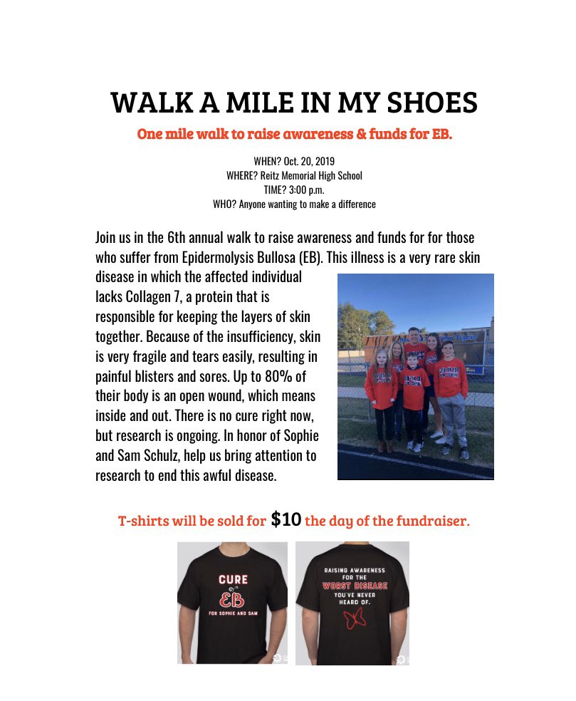 sadieschulz24's tweet photo. ⭐️⭐️ 6th ANNUAL WALK A MILE IN MY SHOES ⭐️⭐️ please consider donating to, sponsoring, and participating in our walk being held on sunday october 20th @ memorial hs! DM me to order shirts, or fill out a form @ school. so excited for another amazing year ❤️ https://t.co/h2uCleq7FJ