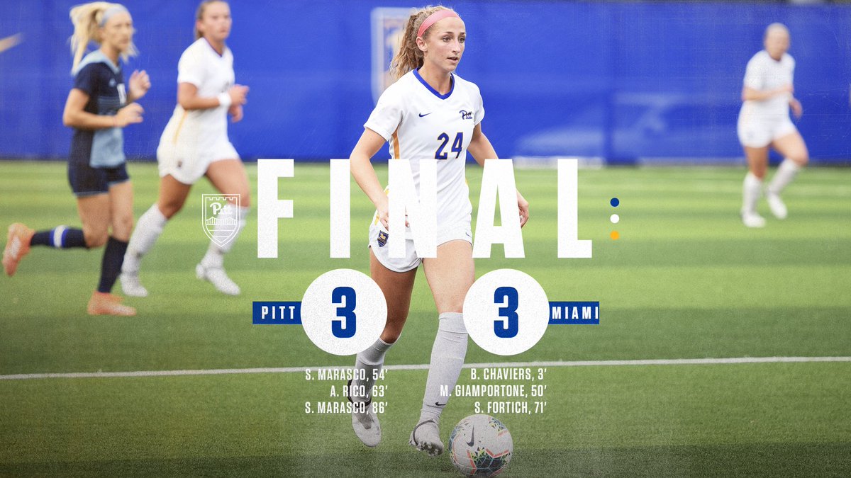 Pitt_WSOC's tweet photo. 𝐅𝐈𝐍𝐀𝐋 | Panthers tie Hurricanes on the road thanks to 3️⃣ goals in the 2nd half, including a pair by Marasco.

Pitt 3, Miami 3

#H2P https://t.co/ctUJjNaa3b