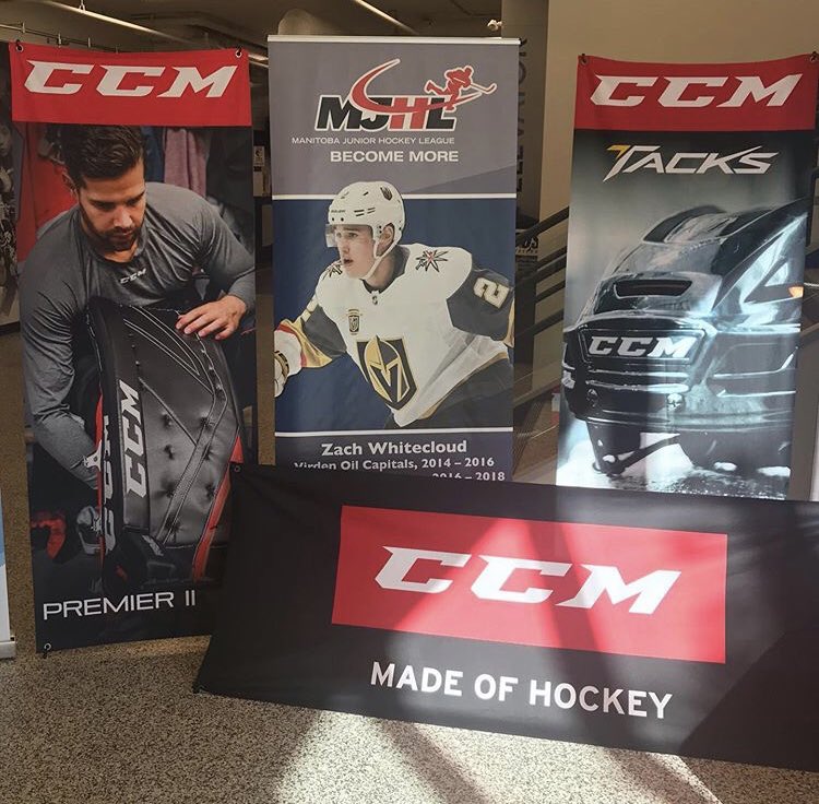 mjhlhockey's tweet photo. Thanks to our Official Stick and Equipment Supplier @CCMHockey and @LorneRelf for supplying #Showcase19 CCM signage for the event! https://t.co/w2LlGx5jf3