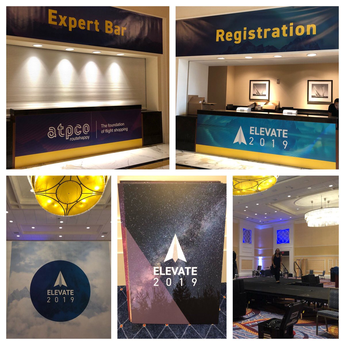libbymwilliams's tweet photo. Sneak peak of behind the scenes at #ATPCOelevate. Stage is getting set, registration and expert bar are going up, brand signage is coming to life. Thrilled to welcome our 65 speakers and 400 attendees tomorrow! 

#FoundationofFlightShopping 
#brandmarketing
#eventmarketing https://t.co/CjaIzKuwRz