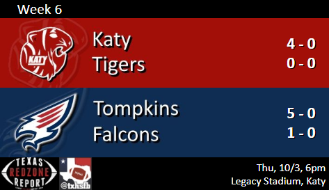 TXHSFB's tweet photo. My Thursday Game

Katy vs. Tompkins

#txhsfb 
@txredzonereport 
@FootballKaty
@othsfalconfb https://t.co/bu3E66CdzE