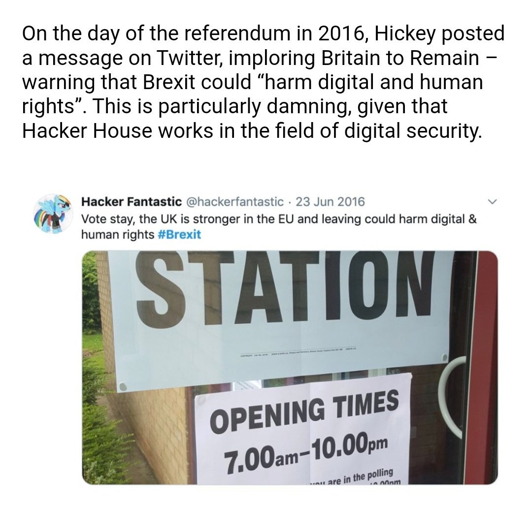 Isn't it ironic that Matthew Hickey, Arcuri's partner since she split with Boris, is a staunch remainer? He even claimed to have left UK because of Brexit, complained about the £££ tanking and urged folk to vote remain on Referendum Day.  https://scramnews.com/jennifer-arcuri-business-partner-husband-matthew-hickey-left-uk-brexit-boris-johnson/