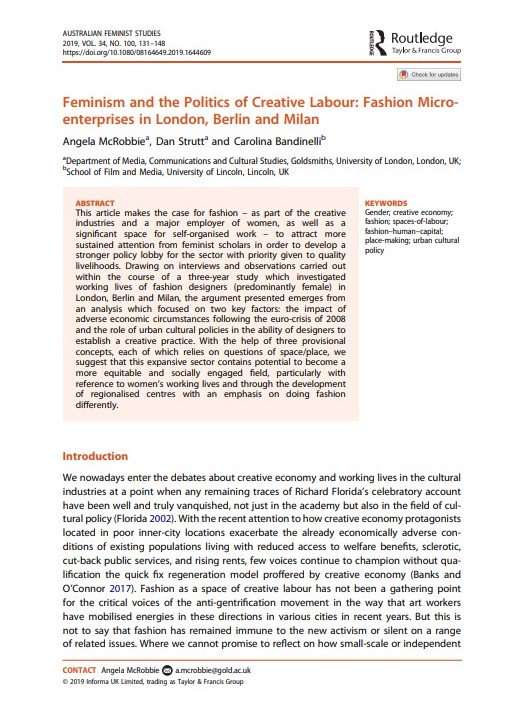 AFSJournal's tweet photo. #freeread in the latest issue of @AFSJournal: a new article on #creativelabour, #fashion and #feminism from @angelamcrobbie @drdanstrutt and @carolina_b_
https://t.co/2WsNAS9isl
#labour #creativelabour #creativeindustries https://t.co/nLPovVolrX