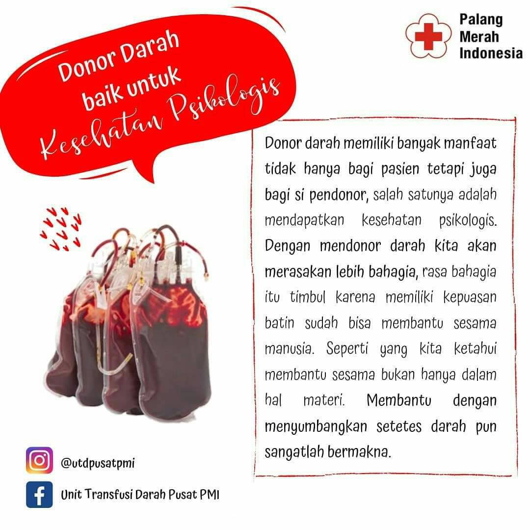 By <a href="/utdp_pmi/">utd Pusat PMI</a> 
Donor darah baik untuk kesehatan Psikologis.  cc <a href="/justsilly/">Valencia Mieke Randa</a> <a href="/BFLJakarta/">BFL Chapter Jakarta</a> <a href="/BFLBekasi/">BFL Chapter Bekasi</a> <a href="/BFL_padang/">BFL Chapter Padang</a> @BFL_Makassar <a href="/BFLMedan/">BFL chapter Medan</a>  <a href="/BFLTangerang/">BFLChapter Tangerang</a> <a href="/BFLTasik/">Chapter Tasikmalaya</a> <a href="/BFL_Surabaya/">BFLSurabaya</a> <a href="/BFLpekanbaru/">BFL Chapter PKU</a> <a href="/BFLMalang/">Blood4LifeID Chapter Malang</a> <a href="/BFLBandung/">BFL Chapter Bandung</a>
