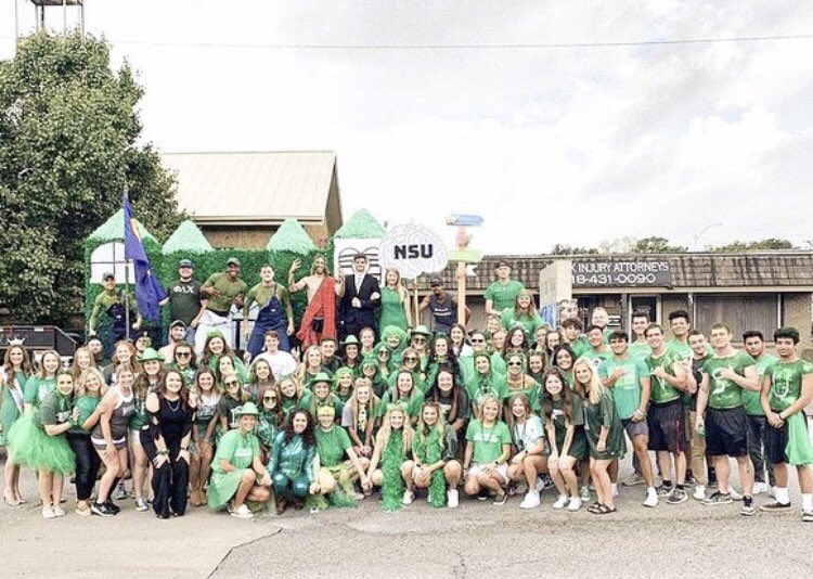 KS_nuPhi's tweet photo. From Painting the Town, to the Bonfire, to Volleyball, to the Parade itself, this week was full of memories! We also won best float, paired up with @betaphilamb and @DeltaZetaNSU #nsuhomecoming2019 https://t.co/eX49Lt72k9