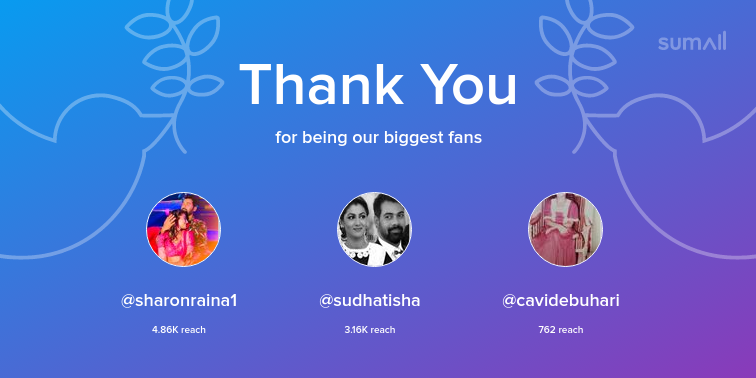 Our biggest fans this week: sharonraina1, sudhatisha, cavidebuhari. Thank you! via sumall.com/thankyou?utm_s…