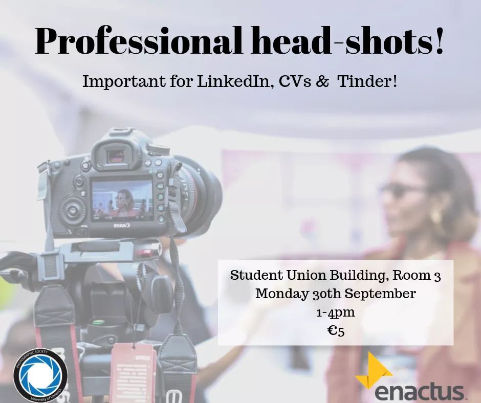ULEnactus's tweet photo. Come on down to SU room 3 this afternoon to get your head-shot taken! 📷 https://t.co/o8Kvr7KMd4