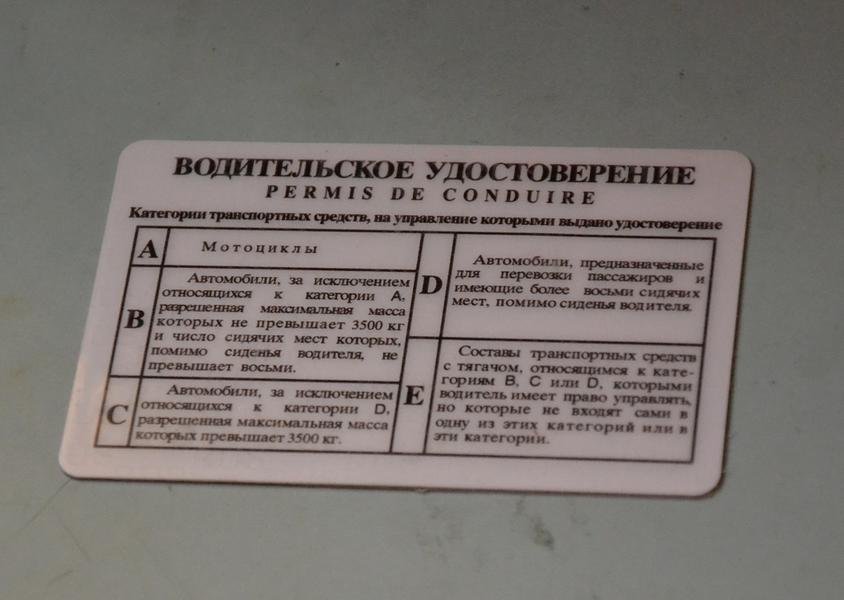 Водительское удостоверение Обратная сторона