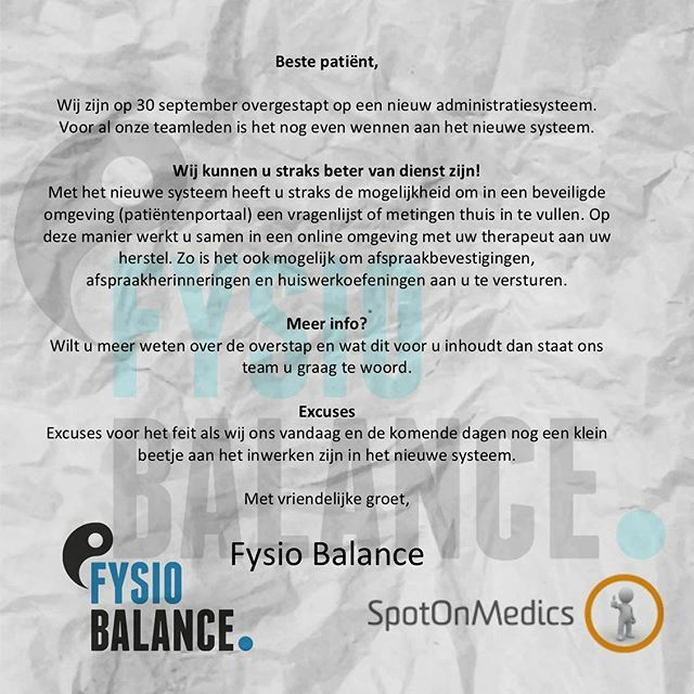 Fysiobalance's tweet photo. Vandaag de overstap naar een nieuw systeem! #spotonmedics 
#fysiotherapie #fysiobalance #rotterdam #rotterdamzuid #numansdorp #liveabalancedlife #dryneedling #manueletherapie #shockwave #echografie https://t.co/lbuo0gVc1t https://t.co/Lmr7ZLUPWo